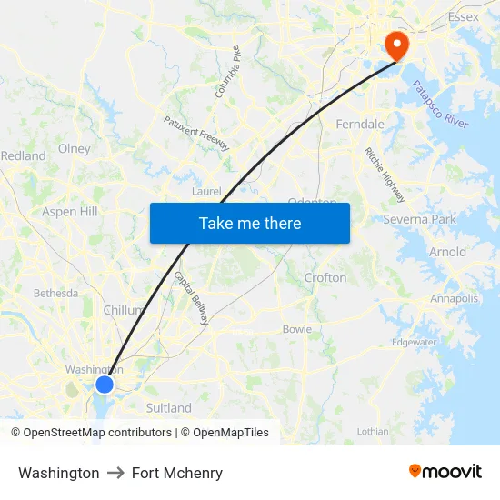 Washington to Fort Mchenry map