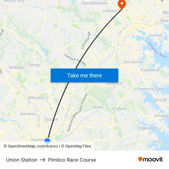 Union Station to Pimlico Race Course map