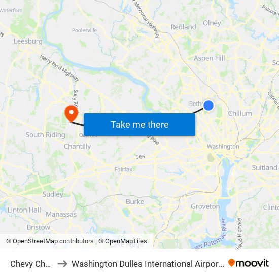 Chevy Chase to Washington Dulles International Airport (Iad) map