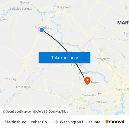 Martinsburg Lumber Comartinsburg Lumber Co to Washington Dulles International Airport (Iad) map