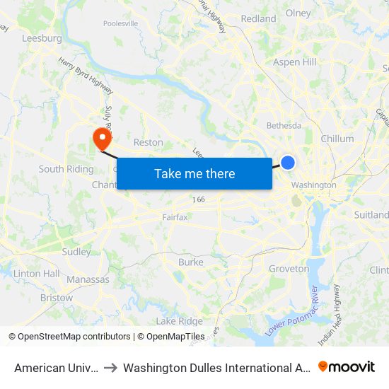 American University to Washington Dulles International Airport (Iad) map