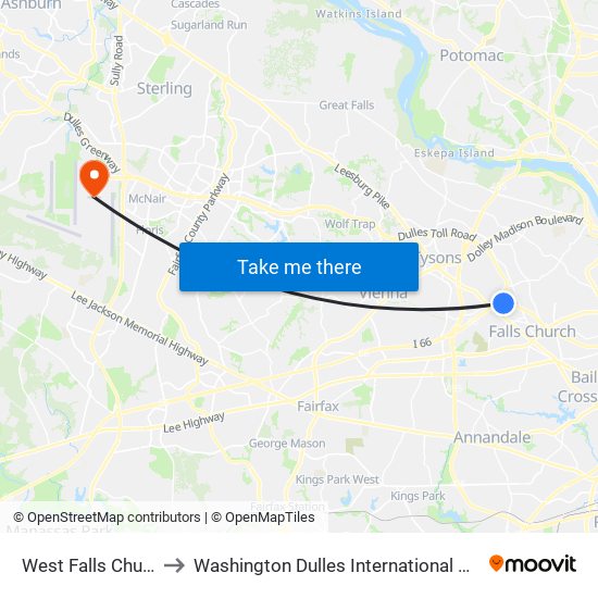 West Falls Church-Vt to Washington Dulles International Airport (Iad) map