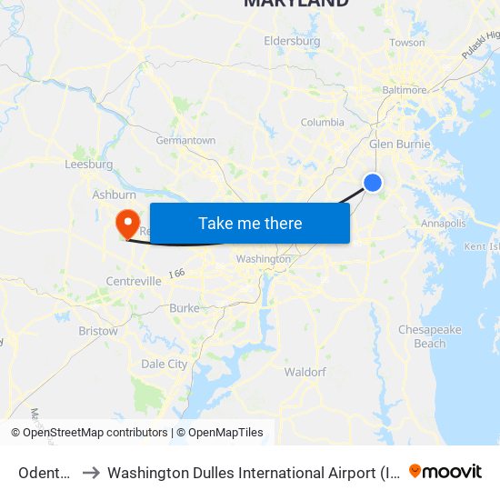 Odenton to Washington Dulles International Airport (Iad) map