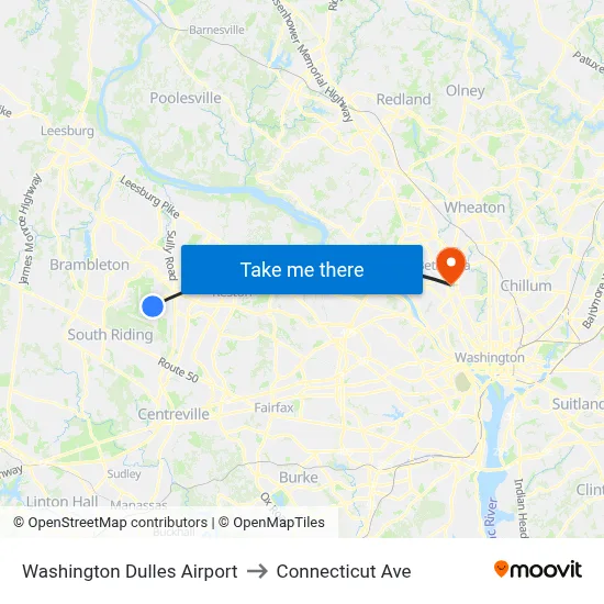Washington Dulles Airport to Connecticut Ave map