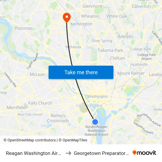 Reagan Washington Airport DCA to Georgetown Preparatory School map