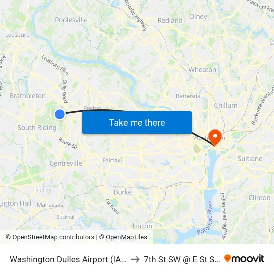 Washington Dulles Airport (IAD) to 7th St SW @ E St SW map