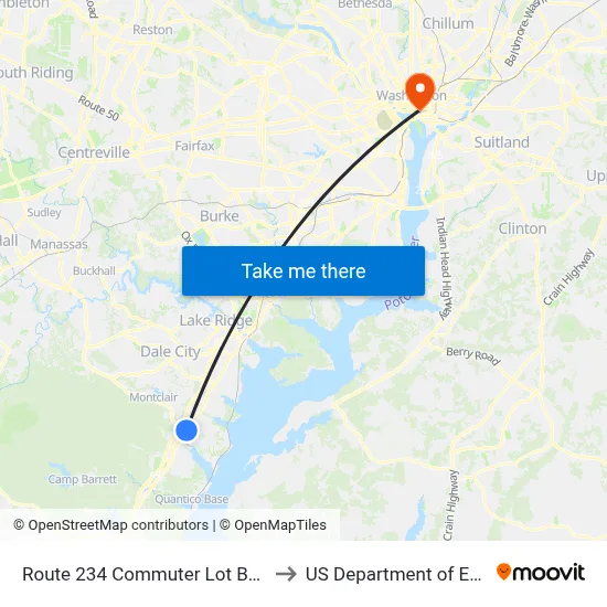 Route 234 Commuter Lot Bus Bay to US Department of Energy map
