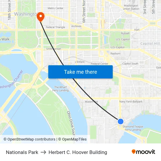 Nationals Park to Herbert C. Hoover Building map