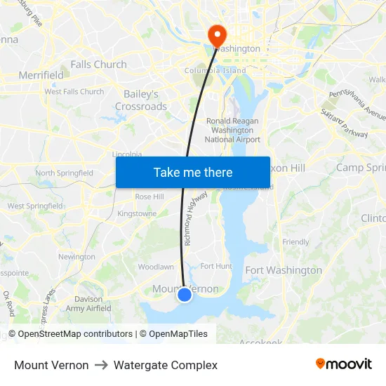 Mount Vernon to Watergate Complex map