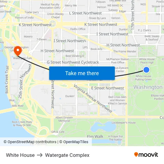 White House to Watergate Complex map
