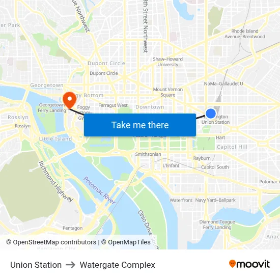 Union Station to Watergate Complex map