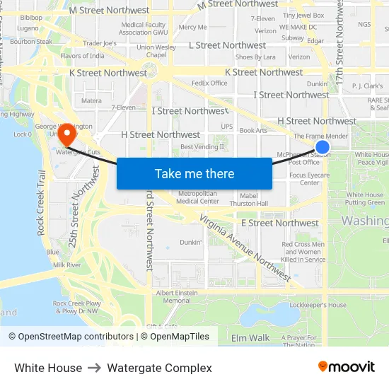White House to Watergate Complex map