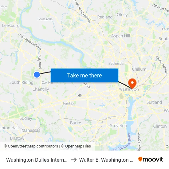 Washington Dulles International Airport (Iad) to Walter E. Washington Convention Center map