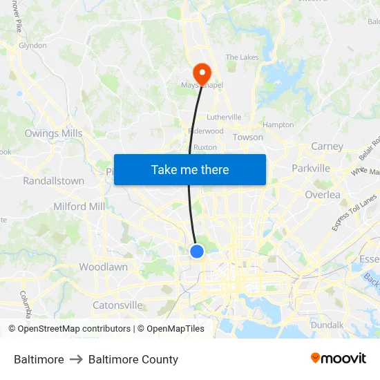 Baltimore to Baltimore County map