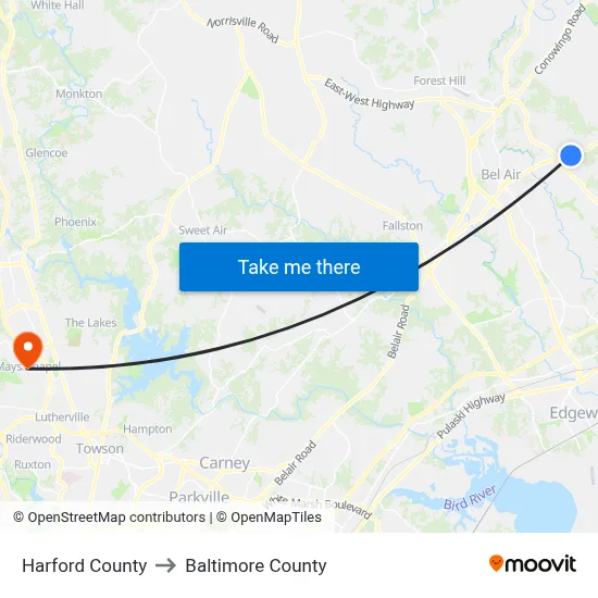 Harford County to Baltimore County map