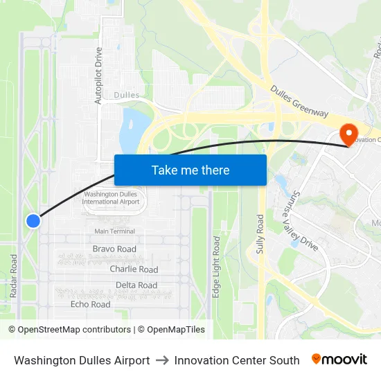 Washington Dulles Airport to Innovation Center South map