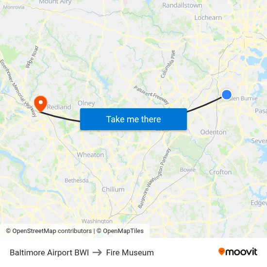 Baltimore Airport BWI to Fire Museum map