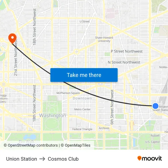 Union Station to Cosmos Club map