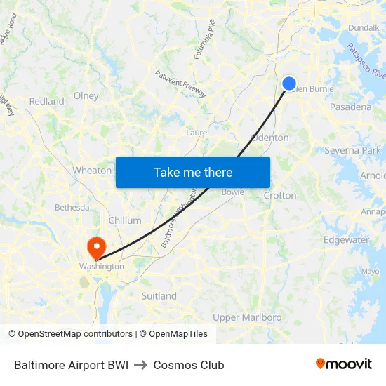Baltimore Airport BWI to Cosmos Club map