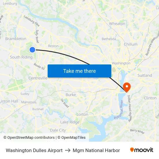 Washington Dulles Airport to Mgm National Harbor map