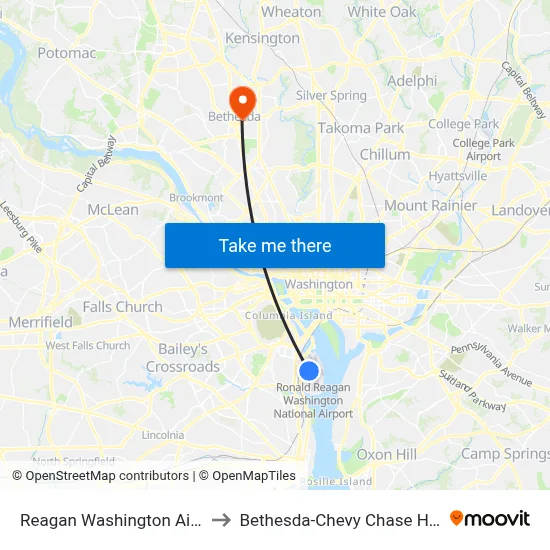 Reagan Washington Airport DCA to Bethesda-Chevy Chase High School map