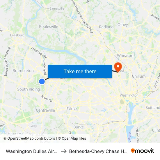 Washington Dulles Airport (IAD) to Bethesda-Chevy Chase High School map