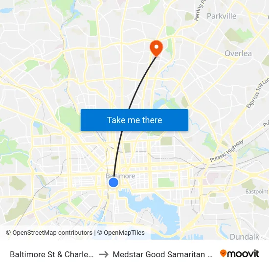 Baltimore St & Charles St Eb to Medstar Good Samaritan Hospital map