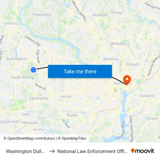 Washington Dulles Airport to National Law Enforcement Officers Memorial map