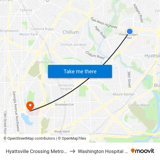 Hyattsville Crossing Metro Station to Washington Hospital Center map