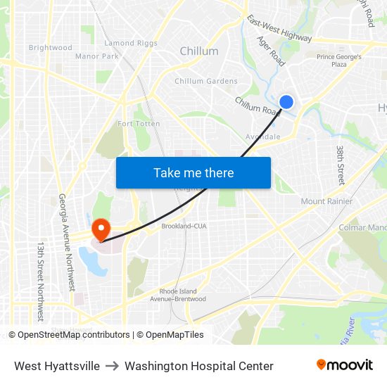 West Hyattsville to Washington Hospital Center map