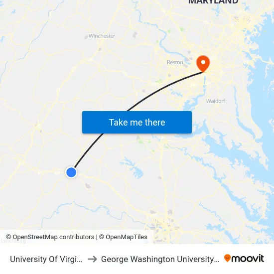 University Of Virginia to George Washington University Inn map