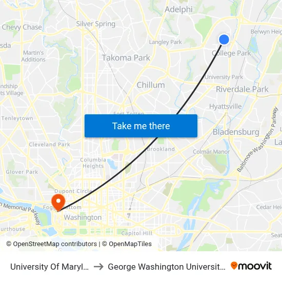 University Of Maryland to George Washington University Inn map