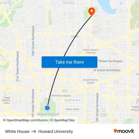 White House to Howard University map