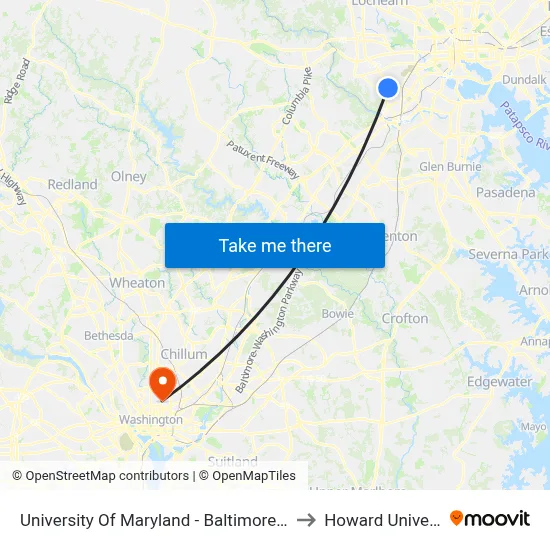 University Of Maryland - Baltimore County to Howard University map