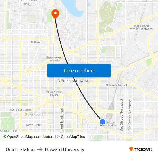 Union Station to Howard University map