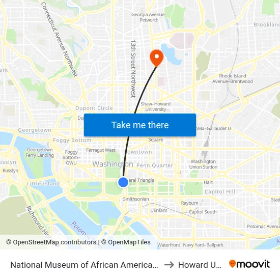 National Museum of African American History and Culture to Howard University map