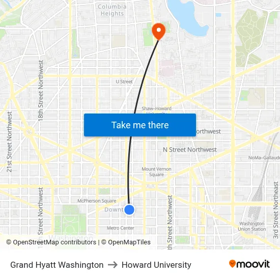 Grand Hyatt Washington to Howard University map