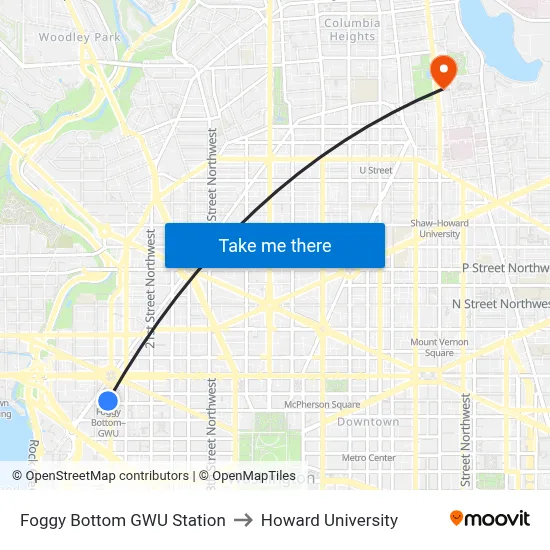 Foggy Bottom GWU Station to Howard University map