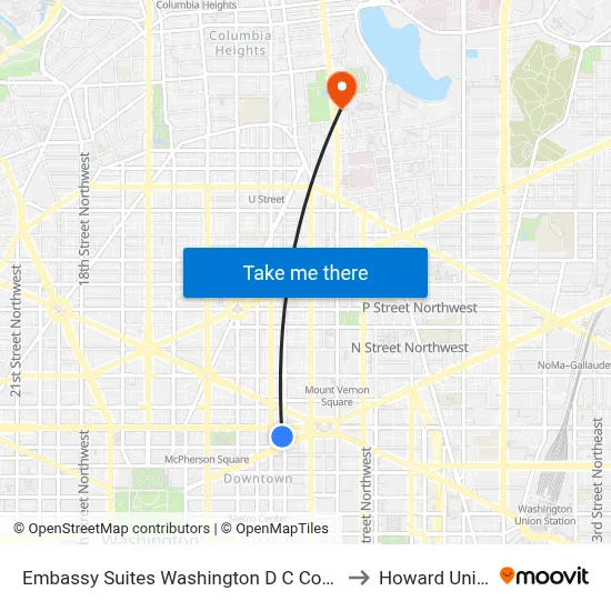 Embassy Suites Washington D C Convention Center to Howard University map