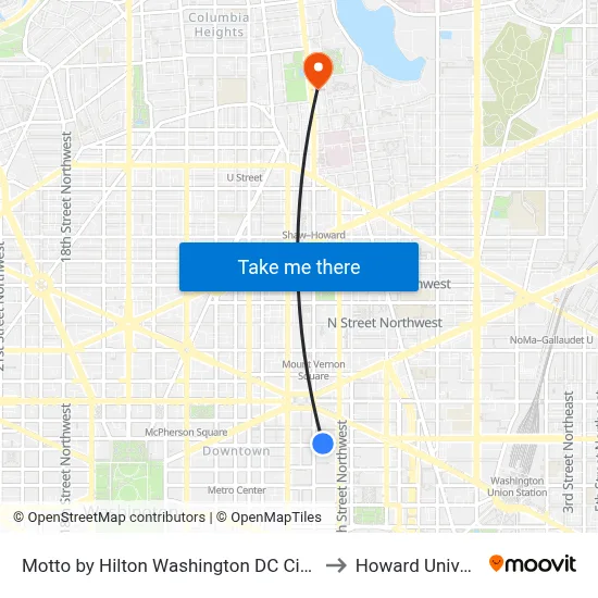 Motto by Hilton Washington DC City Center to Howard University map