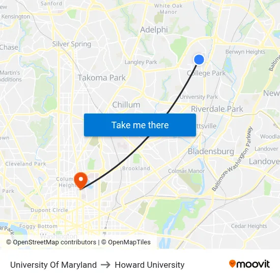 University Of Maryland to Howard University map