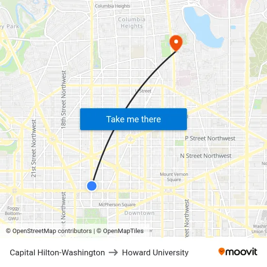 Capital Hilton-Washington to Howard University map