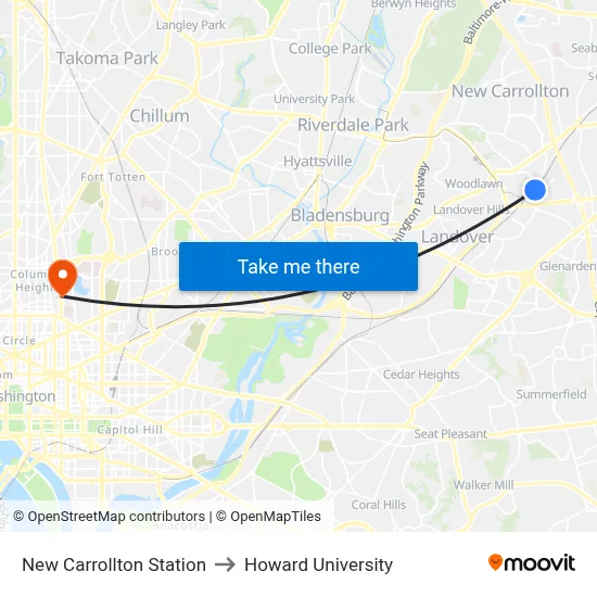 New Carrollton Station to Howard University map