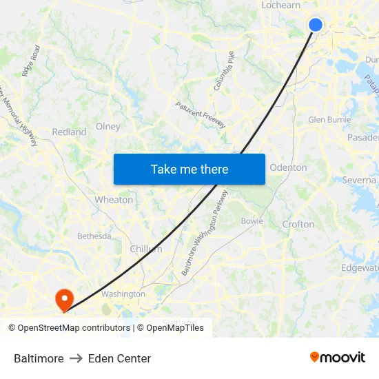 Baltimore to Eden Center map