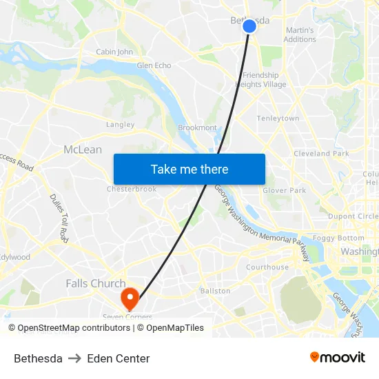 Bethesda to Eden Center map