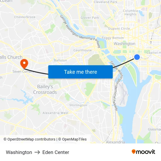 Washington to Eden Center map