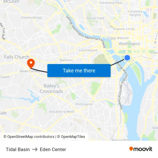 Tidal Basin to Eden Center map