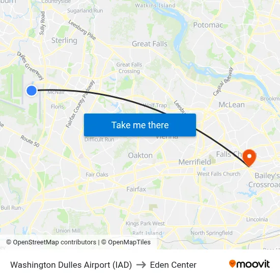 Washington Dulles Airport (IAD) to Eden Center map