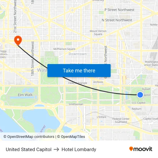 United Stated Capitol to Hotel Lombardy map