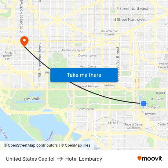 United States Capitol to Hotel Lombardy map